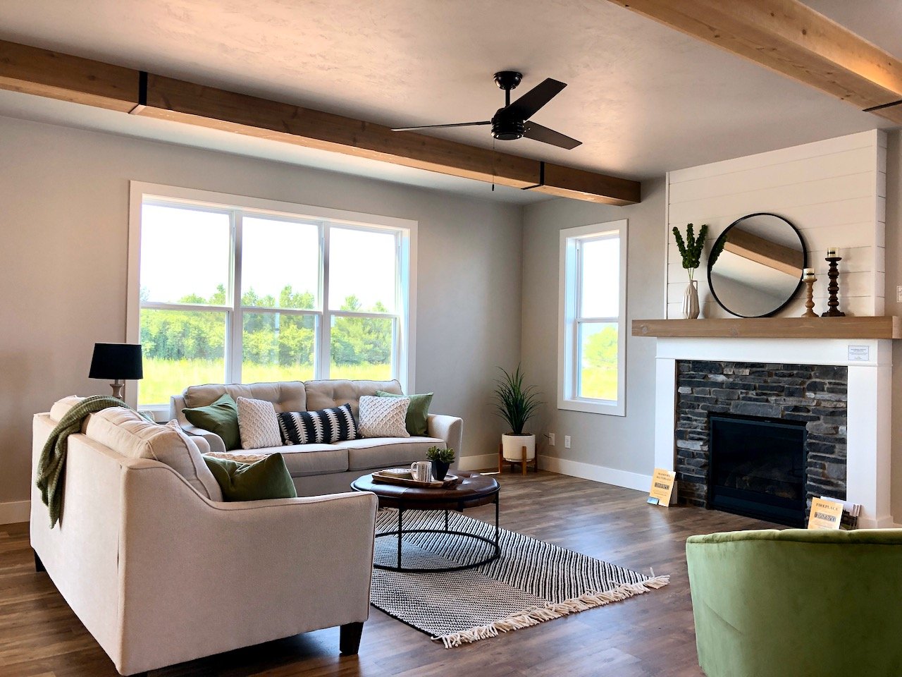 Great room with wooden beams